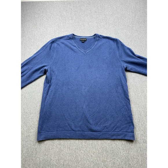 Banana Republic Cotton Vneck Sweater Men's Large Blue Pullover Long Sleeve - Picture 6 of 11